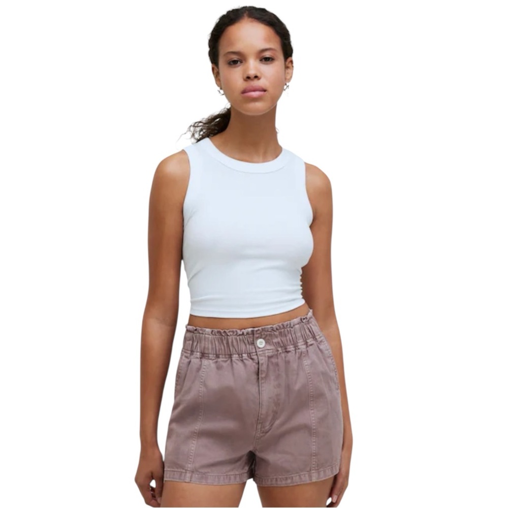 Madewell Pull-On Paperbag Shorts Taupe Size 26 High Rise Elastic Waist 🌟